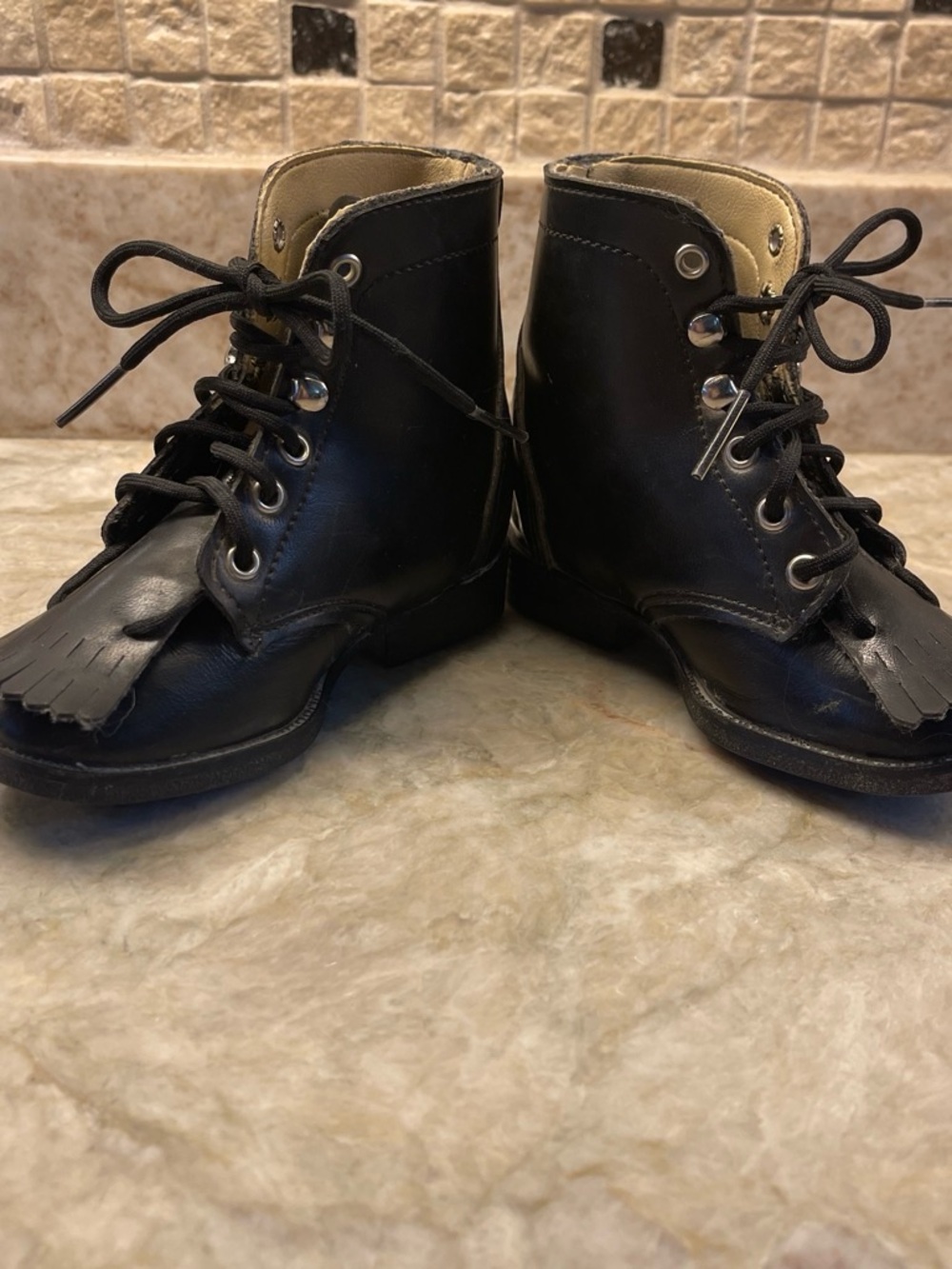 Laredo Black Kids Leather Lace-Up Boots